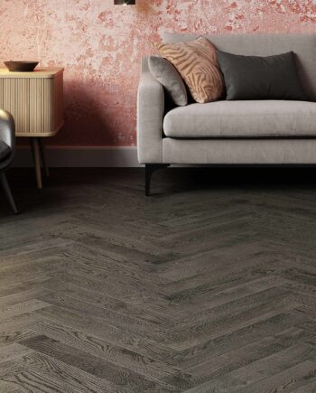 Eлочкой паркет дуб, Estaparket, BC lava grey, фаска, брашированная, экстра матовый лак 5%