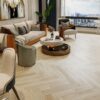 herringbone-floor-barlinek-oak-salt-oiled Herringbone floor Barlinek Oak Salt installed on living room floor.