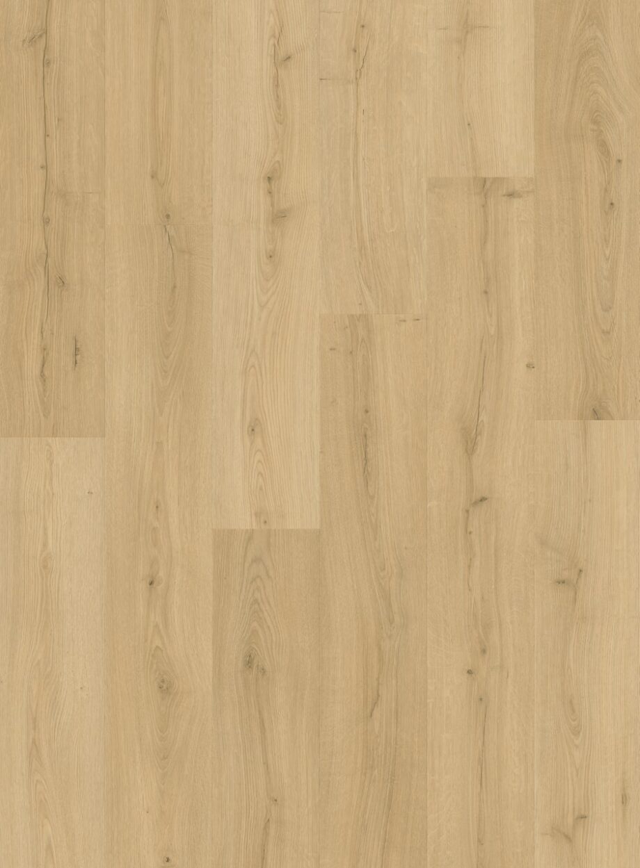 vinyylilankku-quick-step-bloom-brushed-oak-beige Vinyylilankku Quick Step Bloom Brushed Oak Beige, vaalea beige harjattu tammikuviointi.