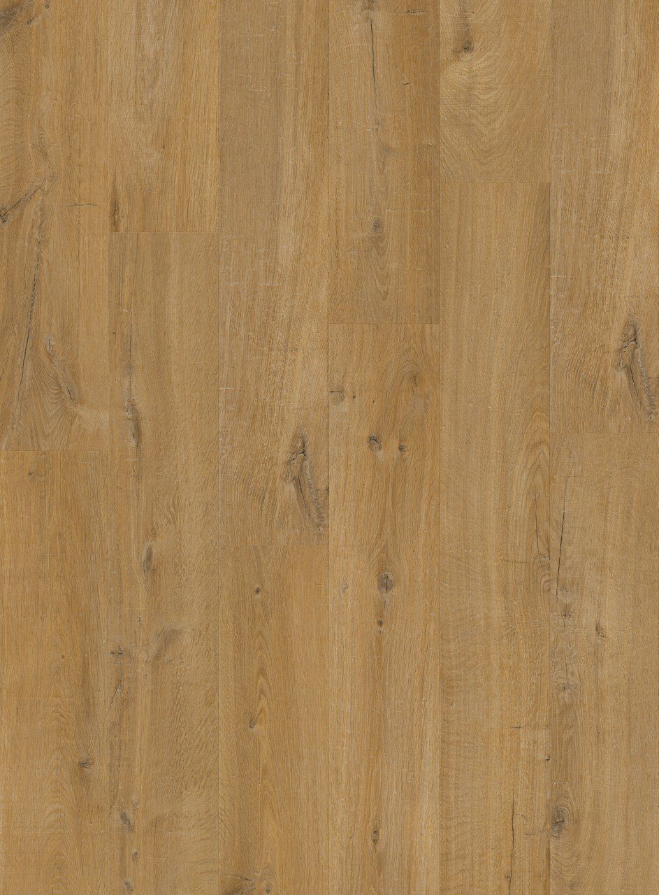 Vinyylilankku Quick Step Bloom Cotton Oak Deep Natural, syvä luonnollinen tammen sävy ja lankkudesign.