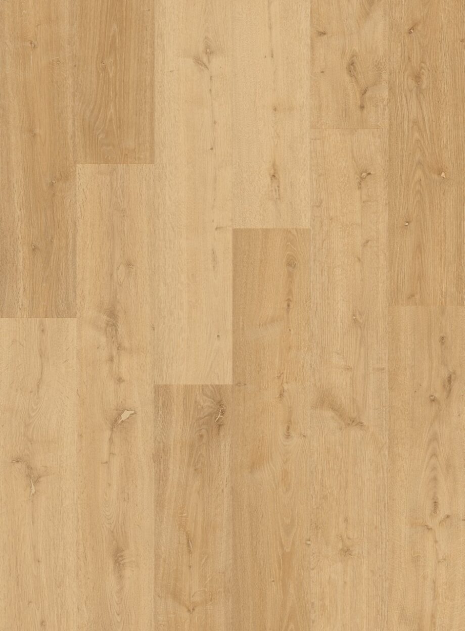 vinyylilankku-quick-step-bloom-elegant-oak-naturaö Vinyylilankku Quick Step Bloom Elegant Oak Natural, luonnollinen tammen sävy ja lankkudesign.