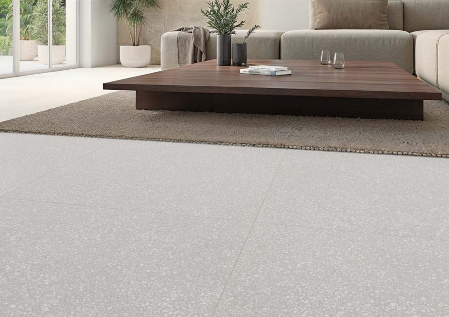 017.840.0108.15540-2 Terrazzo mustriga matt keraamiline põrandaplaat Tau Portobello White, 60x60 cm, 9 mm, valge, R10, rektifitseeritud