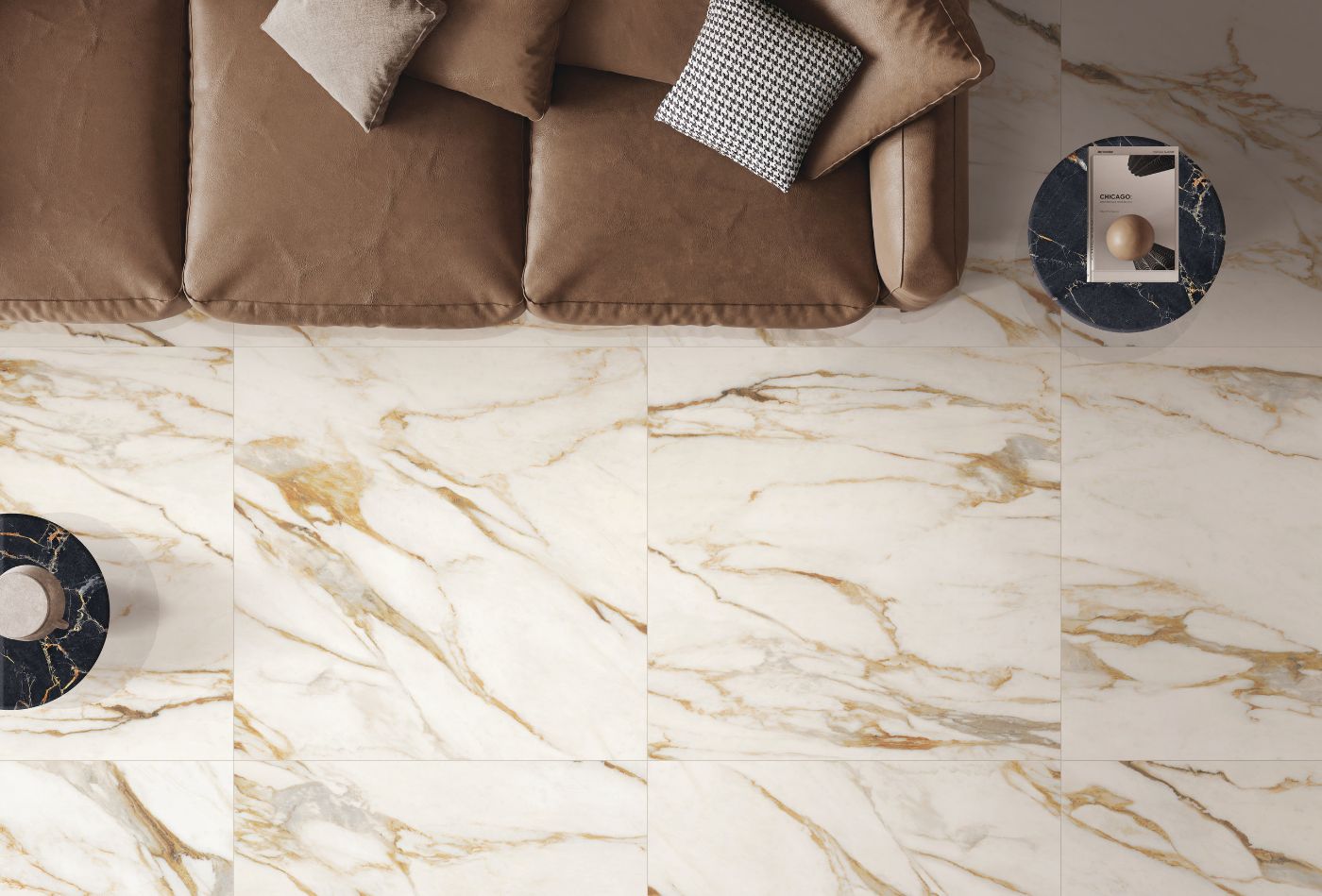Керамогранитная плита под мрамор ABK Sensi Signoria Calacatta Vena Oro, 120x280 см, 6 мм, полированная (lux)
