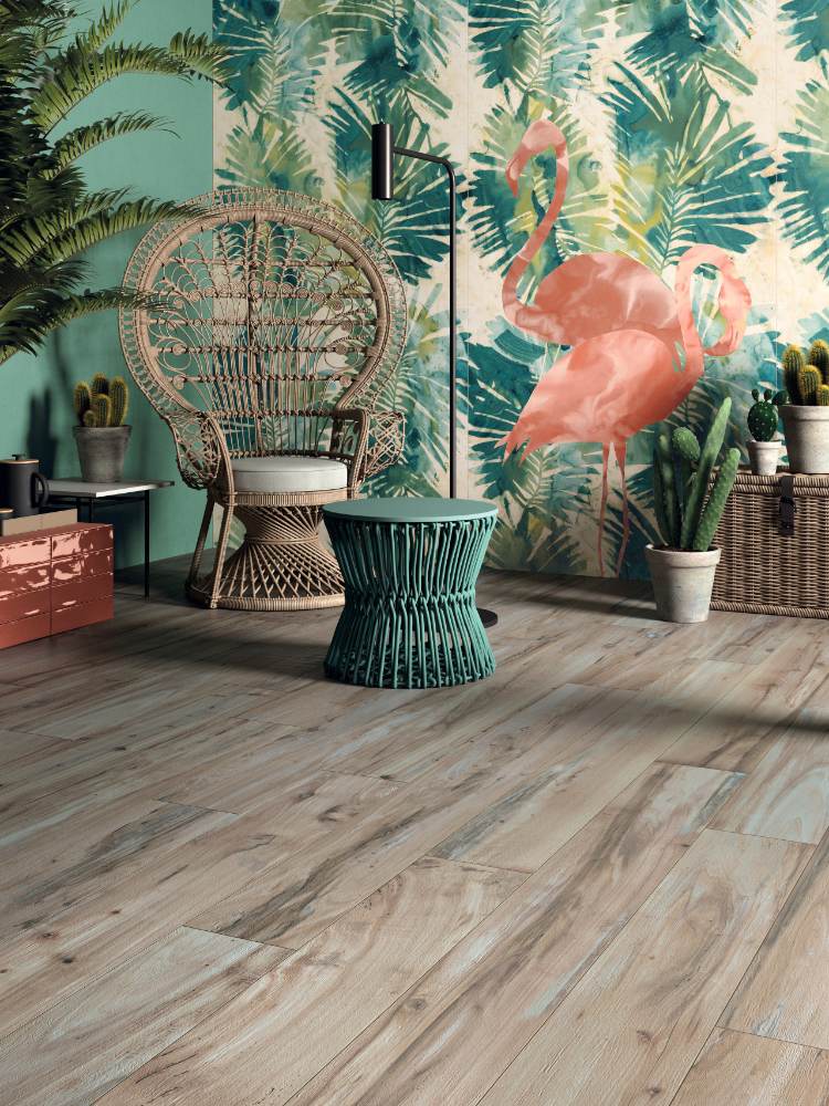 Крупноформатная декоративная плита с рисунком ABK Wide&Style Tropical Flamingo, 120x280 см, 6 мм, матовая