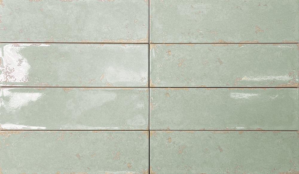 Kulunud servadega läikiv keraamiline seinaplaat Dune Antiga Verde, 6,9x24 cm, 9 mm, roheline