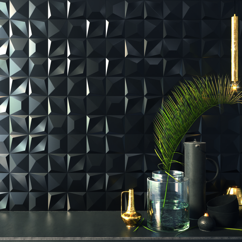 3D reljeefiga keraamiline seinaplaat Dune Multishapes Black, 25x25 cm, 9 mm, must
