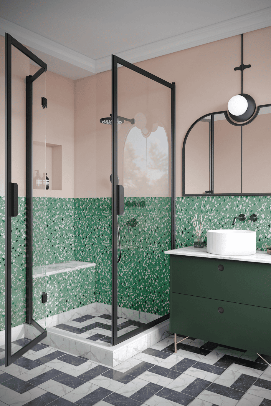 Душевой уголок Hietakari Bläk 893 New York, профиль Sand, прозрачное стекло Душевой уголок Hietakari Bläk 893 New York, распашная дверь + складная дверь – 5