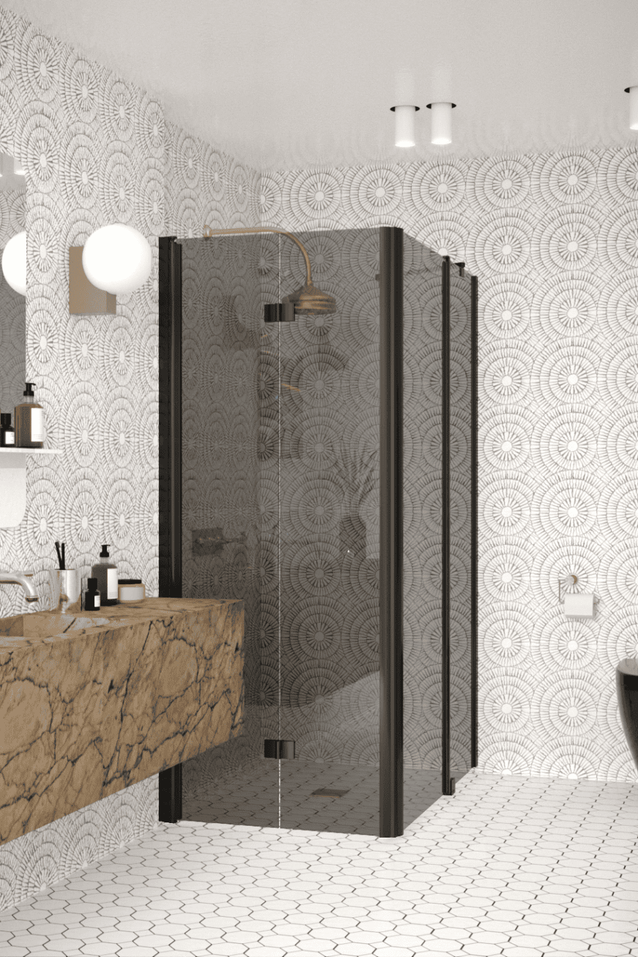 Душевой уголок Hietakari Infinia 260, чёрный профиль, серое тонированное стекло