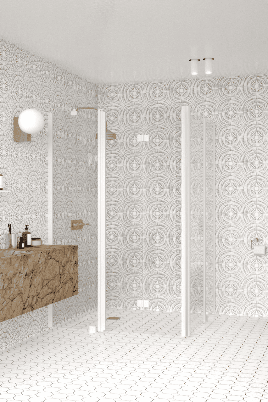 Душевой уголок Hietakari Infinia 263, белый профиль, прозрачное стекло Душевой уголок Hietakari Infinia 263, распашная дверь с неподвижной частью + складная дверь с неподвижной частью