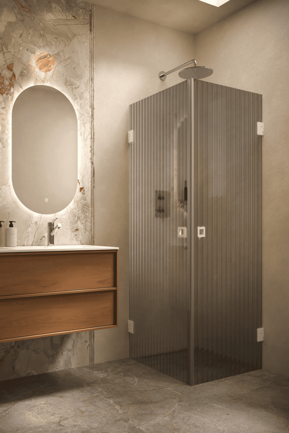 Душевой уголок Hietakari Vetro 543, белая фурнитура, серое рифлёное стекло Reeded