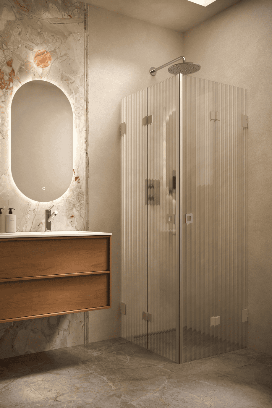 Душевой уголок Hietakari Vetro 546, фурнитура Sand, рифлёное стекло Reeded