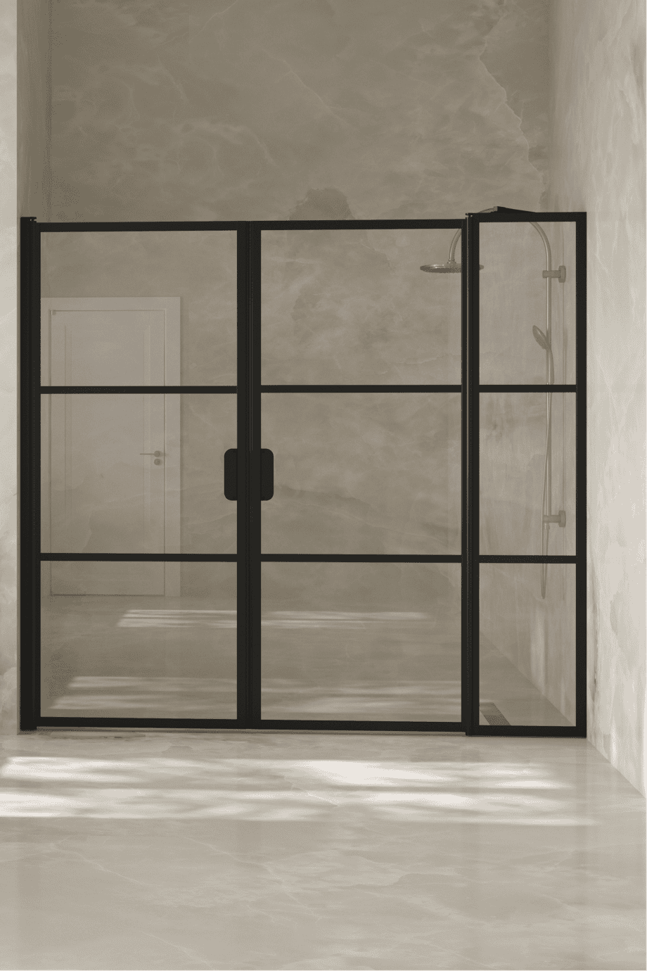 Душевая перегородка в нишу Hietakari Bläk 748 Tokyo, профиль Sand, серое тонированное стекло