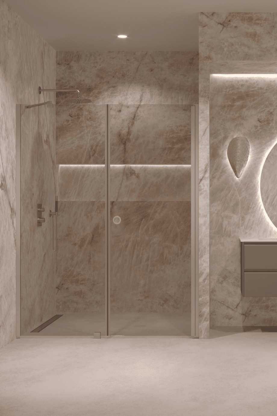 Душевая перегородка в нишу Hietakari Forma 317, алюминиевый профиль, бронзовое тонированное стекло