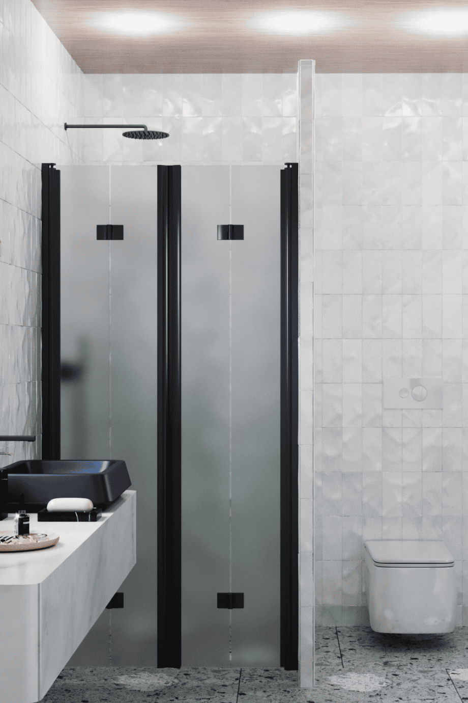 Душевая перегородка в нишу Hietakari Infinia 245, чёрный профиль, матовое стекло сатин