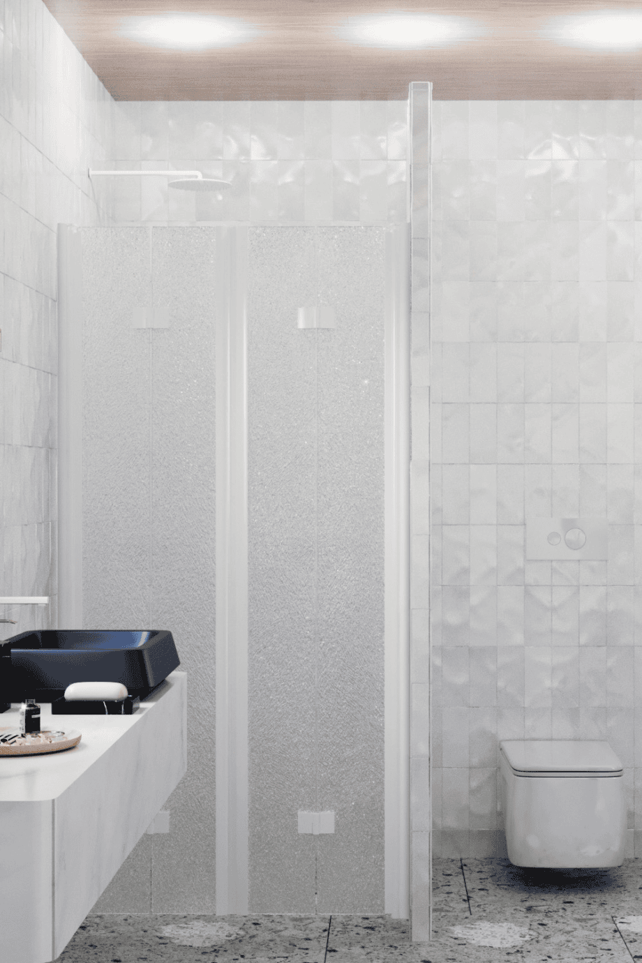 Душевая перегородка в нишу Hietakari Infinia 245, белый профиль, узорчатое стекло Chinchilla