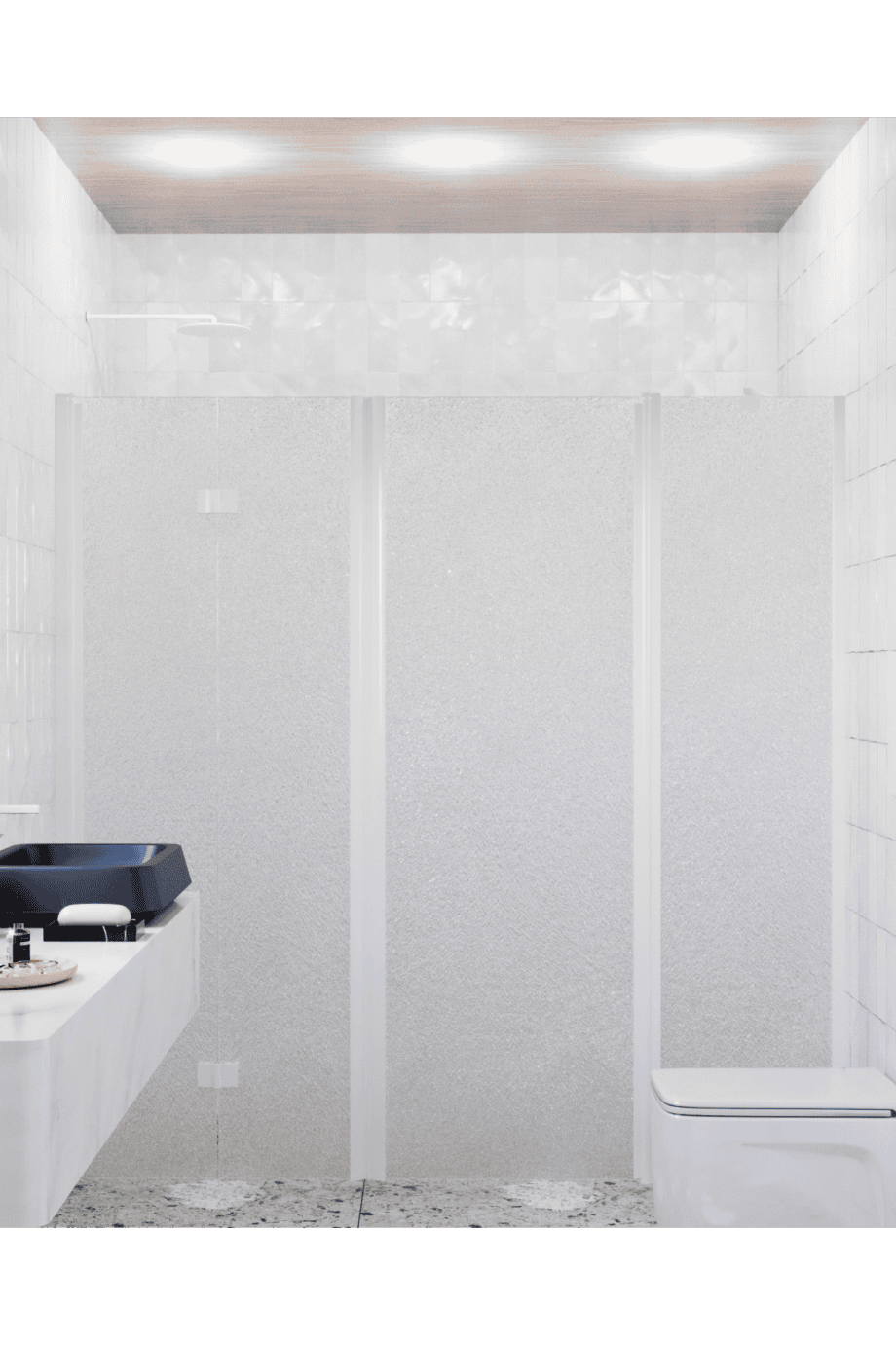 Душевая перегородка в нишу Hietakari Infinia 246, белый профиль, узорчатое стекло Chinchilla