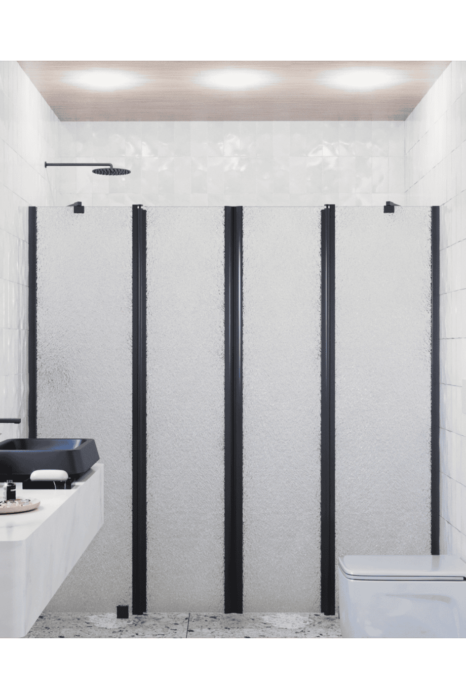 Душевая перегородка в нишу Hietakari Infinia 248, чёрный профиль, узорчатое стекло Chinchilla Душевая перегородка в нишу Hietakari Infinia 248, чёрный профиль, узорчатое стекло Chinchilla