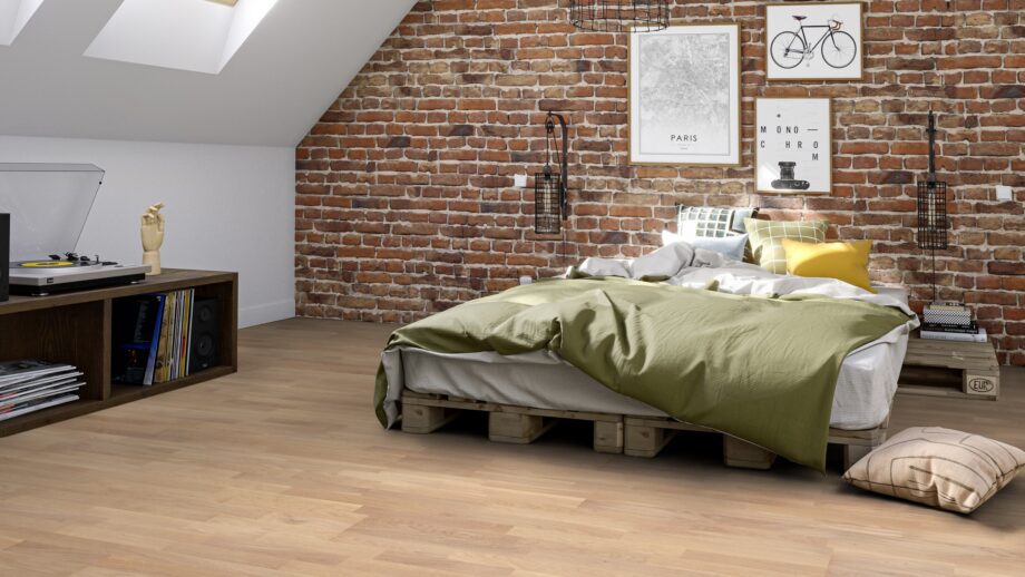 Tammeparkett Tarkett Grace White Canvas TreS magamistoas