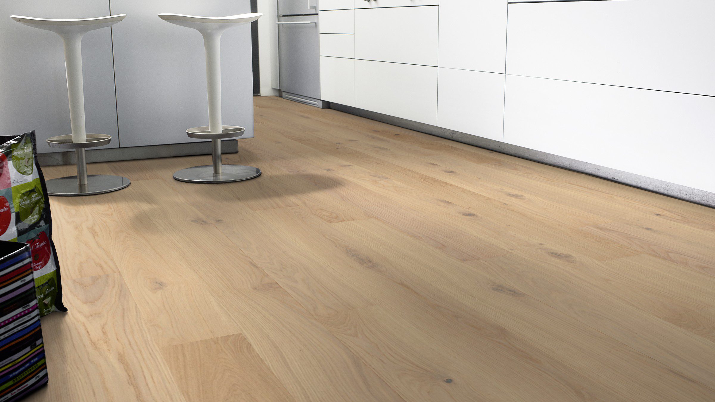 Tammeparkett Tarkett Grace White Canvas Plank köögis