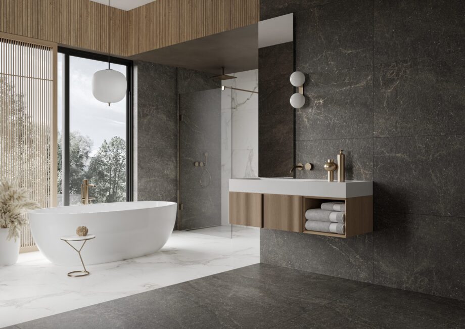 Матовая напольная плитка из керамогранита под камень Alistone Black, 60x120 см, 8 мм, чёрный, R10 – 2
