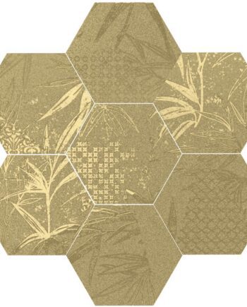 Kuusnurkne troopilise taimemustriga portselanplaat Dune Magnet Tropic Gold, 15x17 cm, 8 mm, kuldne