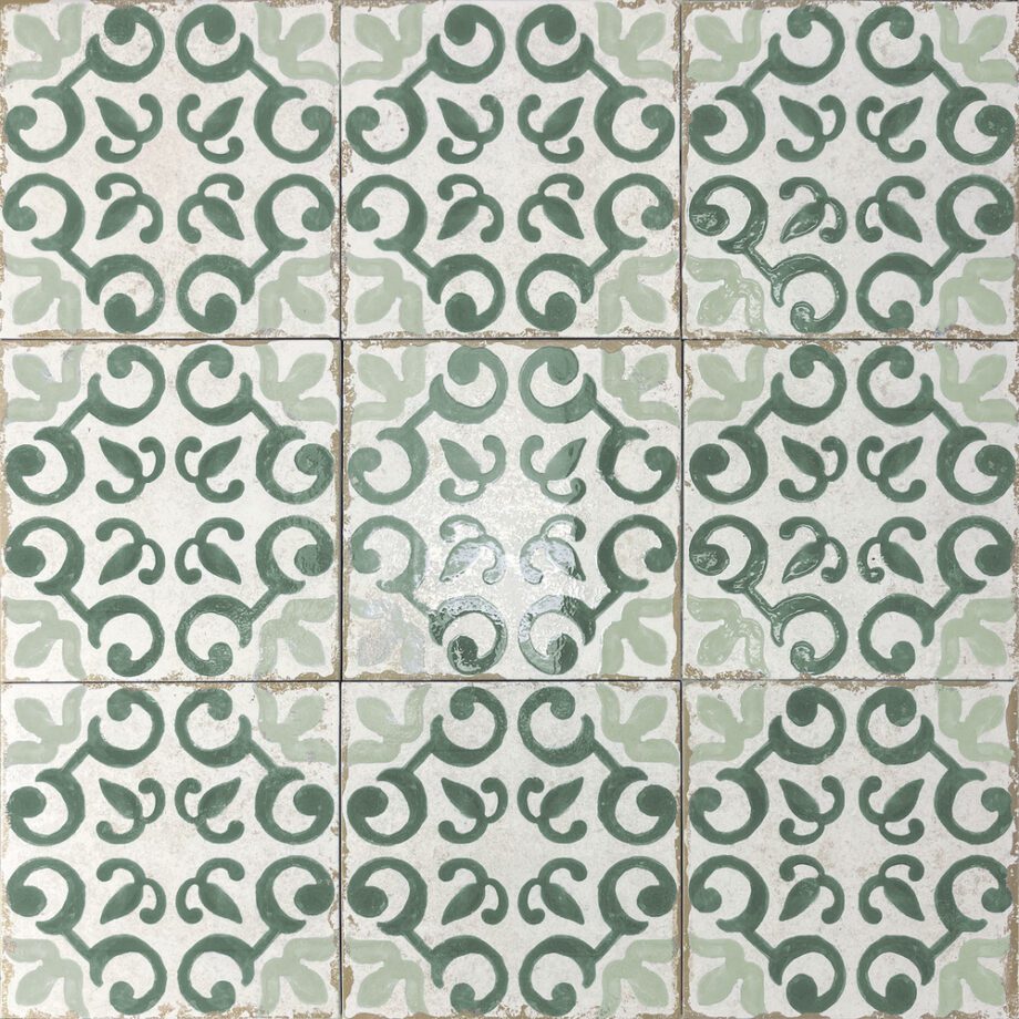 189212-2 Valencia hüdroplaadi mustriga portselanplaat Dune Antiga Mareny Verde, 20x20 cm, 9 mm, roheline