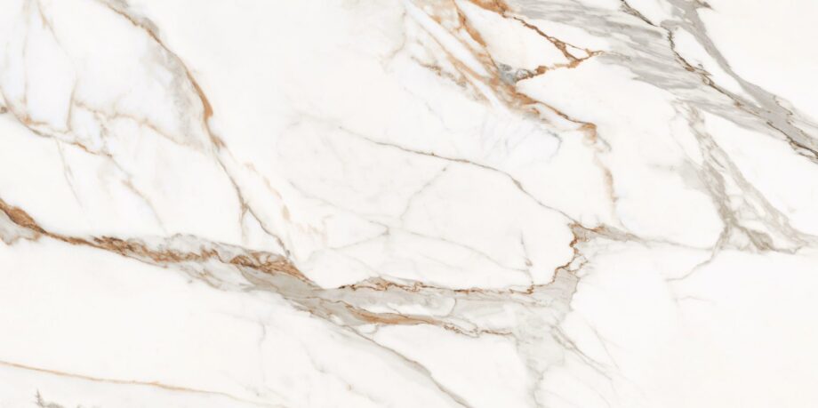 Матовая напольная плитка из керамогранита под мрамор Calacatta White, 60x120 см, 8 мм, белый