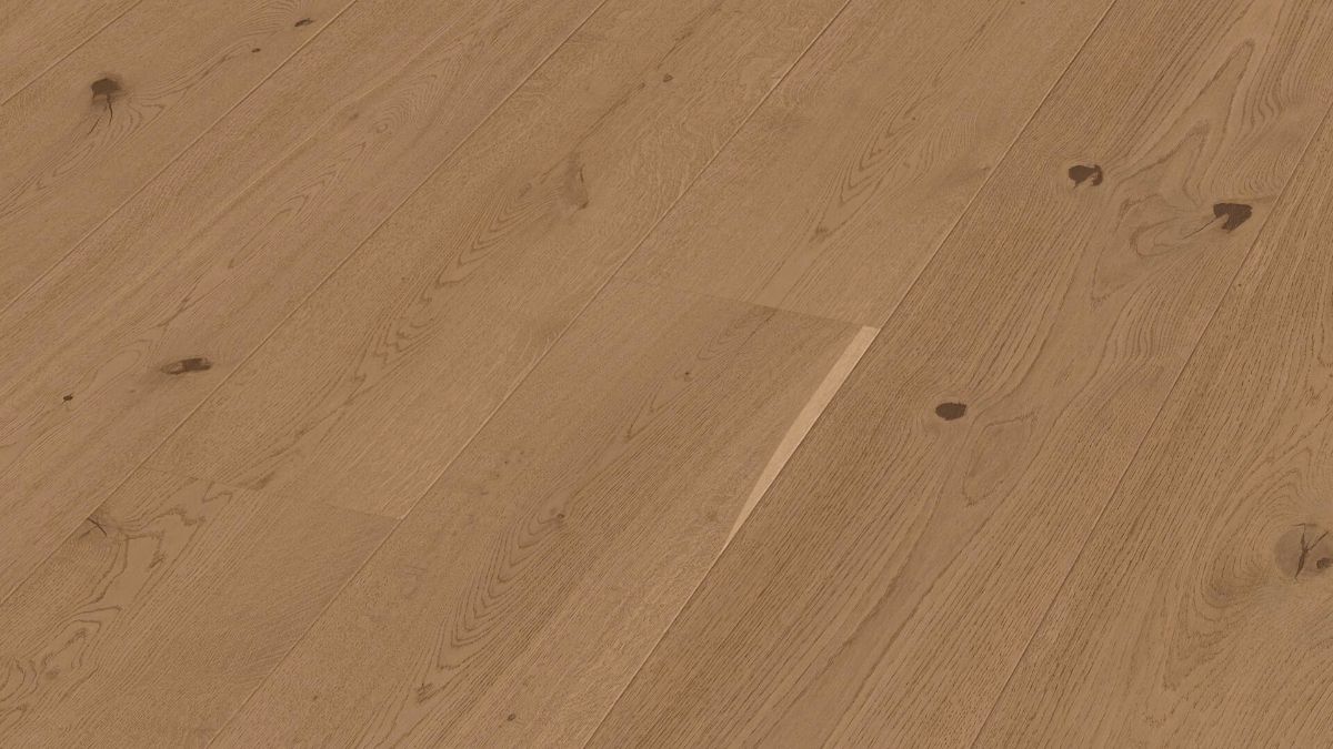 Дубовый паркет Meister, Lindura HD 400, Clay brown oak authentic 20225, 1 полоса, 2200 x 270 мм, брашированная, ультраматовый лак