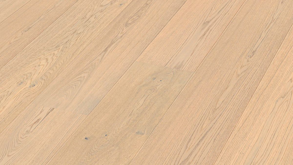 Дубовый паркет Meister, Lindura HD 400, Milk cream oak lively 20228, 1 полоса, 2200 x 270 мм, брашированная, ультраматовый лак