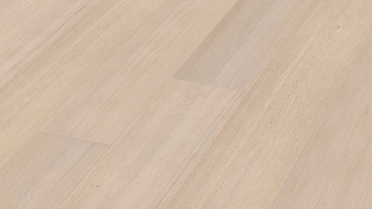Дубовый паркет Meister, Lindura HD 400, Natural pearl white oak 20229, 1 полоса, 2200 x 270 мм, брашированная, ультраматовый лак