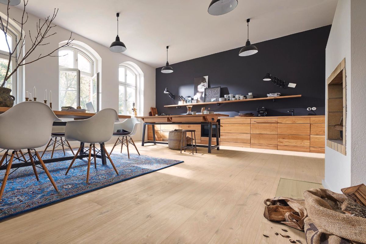 Дубовый паркет Meister, Longlife PD 400, Authentic limed white oak 09003, 1 полоса, 2200 x 180 мм, брашированная, ультраматовый лак