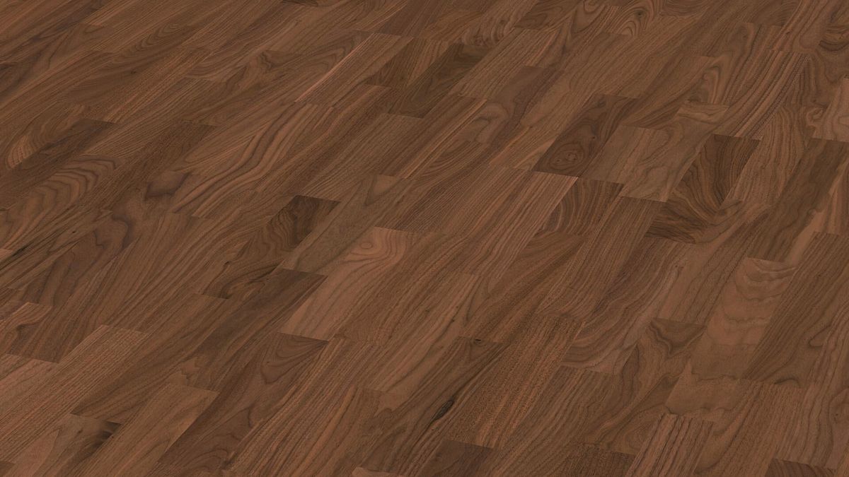 Паркет из ореха Meister, Longlife PC 200, American walnut harmonious 09043, 3 полосы, 2400 x 200 мм, брашированная, ультраматовый лак