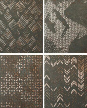 Напольная плитка из керамогранита под металл с этническим узором Dune Diurne Oxide Ethnic, 20x20 см, 9 мм, ржаво-коричневый