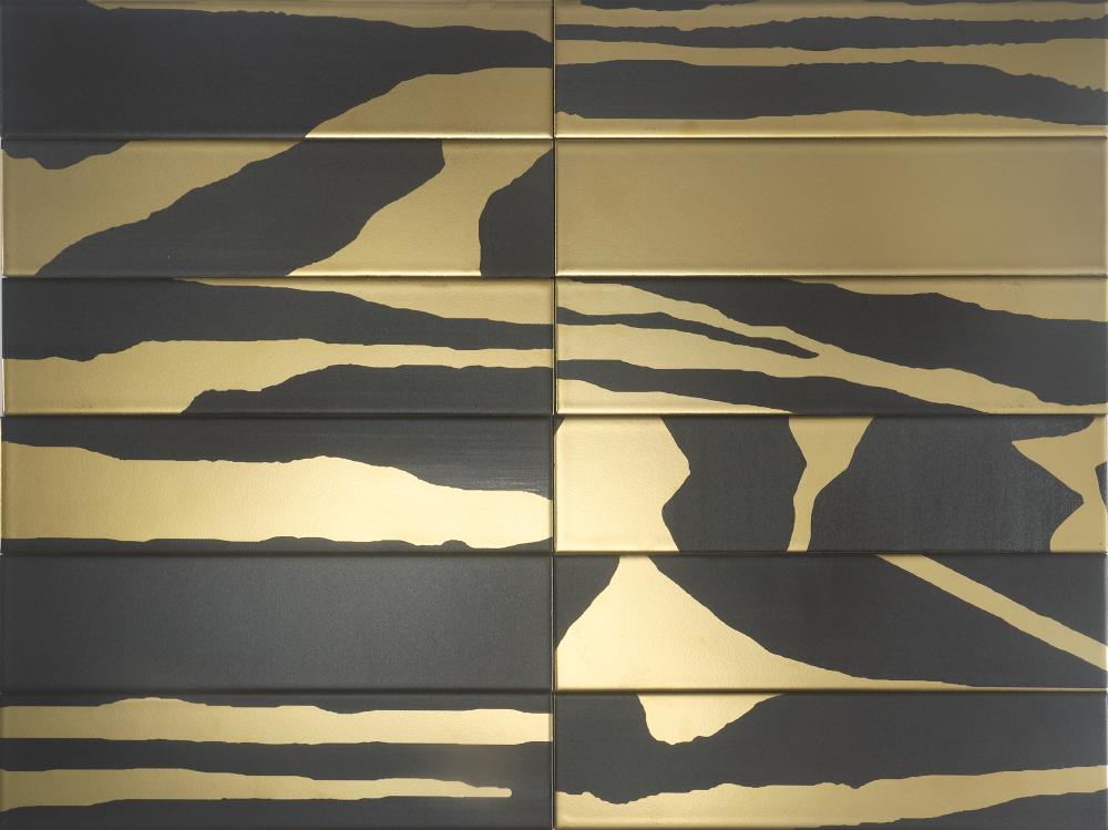 PVD-metallmustriga keraamiline seinaplaat Dune Flat Savannah Black & Gold, 7,5x30 cm, 8 mm, must-kuldne
