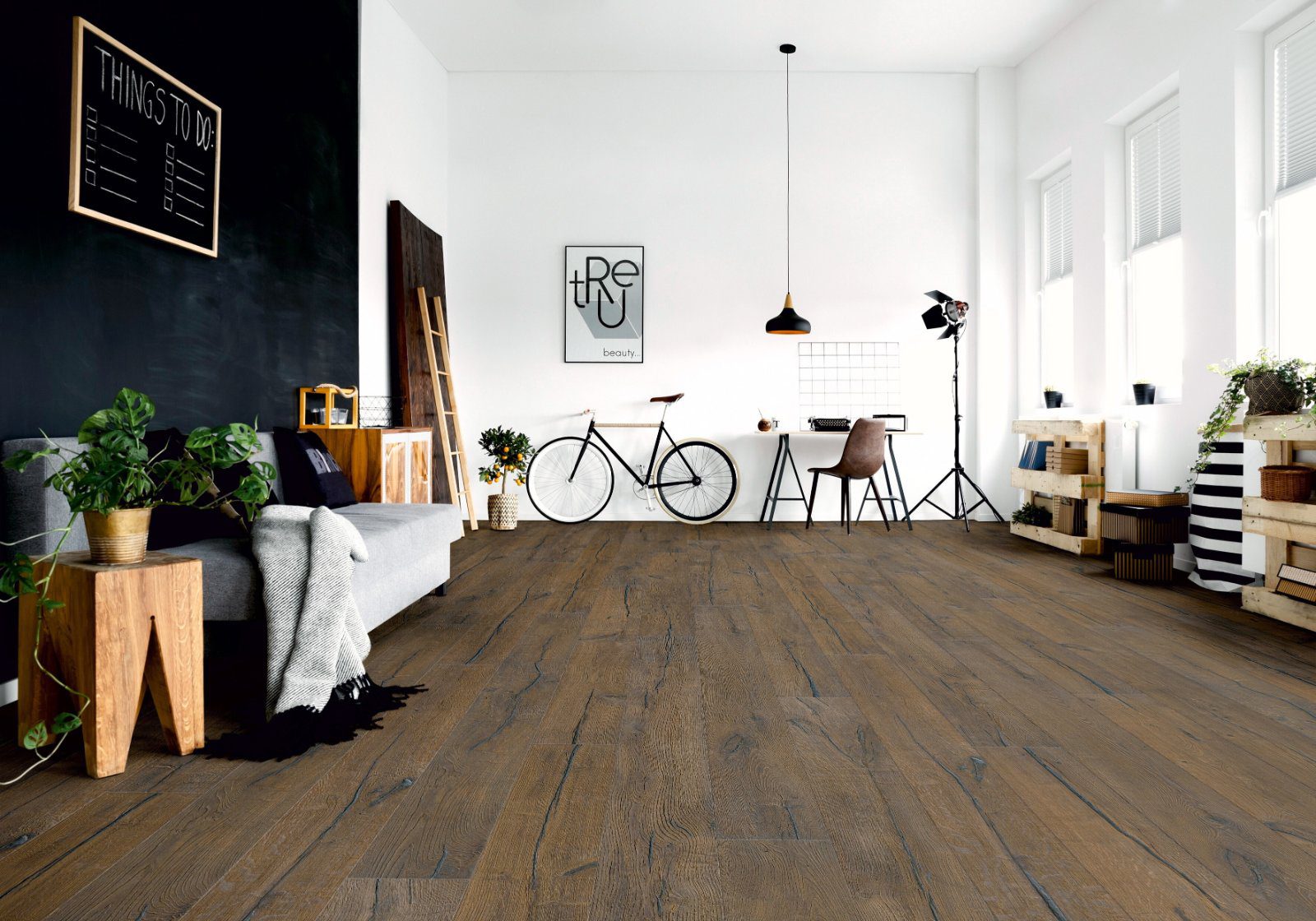 Дубовый паркет Thede & Witte Boston Oldwood, Stained Grey, серое масло, 1 полоса, 2200 x 220 x 15 мм