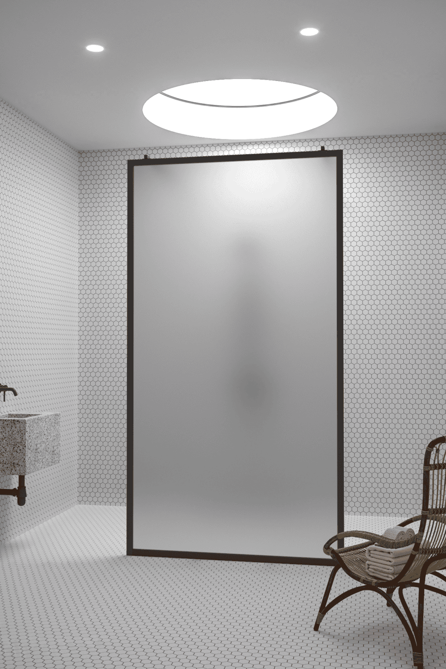 Душевая перегородка Walk-in Hietakari Bläk 712 New York, белый профиль, матовое стекло сатин