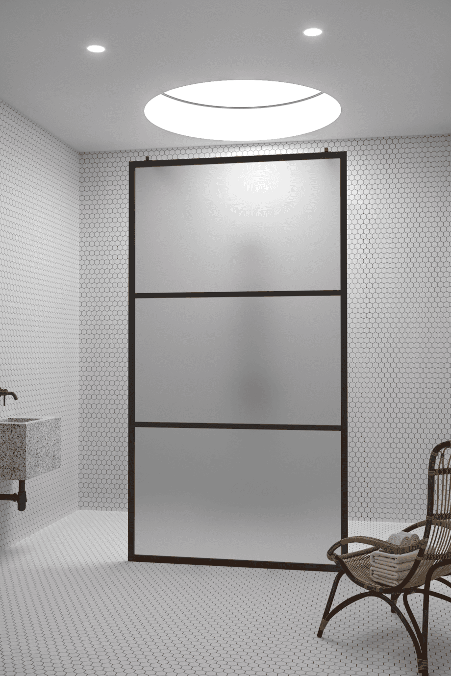 Душевая перегородка Walk-in Hietakari Bläk 713 Tokyo, чёрный профиль, матовое стекло сатин