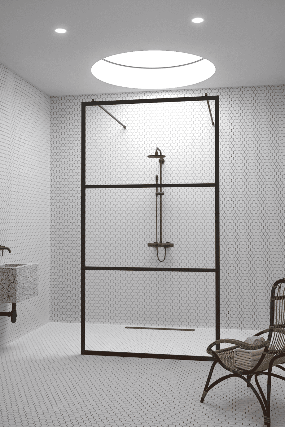 Душевая перегородка Walk-in Hietakari Bläk 713 Tokyo, белый профиль, рифлёное стекло Reeded