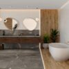 Матовая напольная плитка из керамогранита под камень Tau Mainstone Gray, 60×60 см, 9 мм, серый, R10, ректифицированная – фото 2 Полированная напольная плитка из керамогранита под камень Tau Mainstone Gray Pol, 60x60 см, серый, ректифицированная – 2