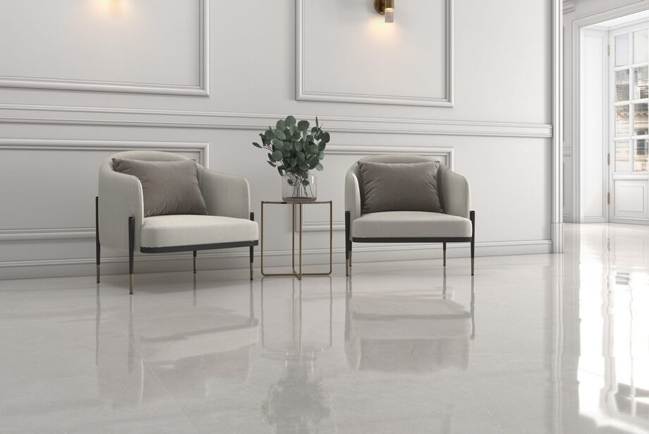 Полированная напольная плитка из керамогранита под мрамор Tau Elite White Pol, 60x120 см, 10,5 мм, белый, ректифицированная – 2