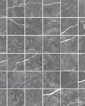 Матовая мозаичная плитка из керамогранита под мрамор Tau Elite Graphite 5x5, 30x30 см, графитовый