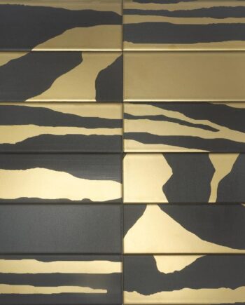 Настенная керамическая плитка с металлическим узором PVD Dune Flat Savannah Black & Gold, 7,5x30 см, 8 мм, чёрно-золотой