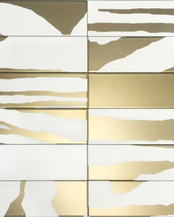 Настенная керамическая плитка с металлическим узором PVD Dune Flat Savannah White & Gold, 7,5x30 см, 8 мм, бело-золотой