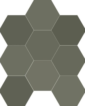 Шестигранная напольная плитка из керамогранита с вариацией оттенков Dune Chicago Exa Olive, 21,5x25 см, 9 мм, оливковый, R10